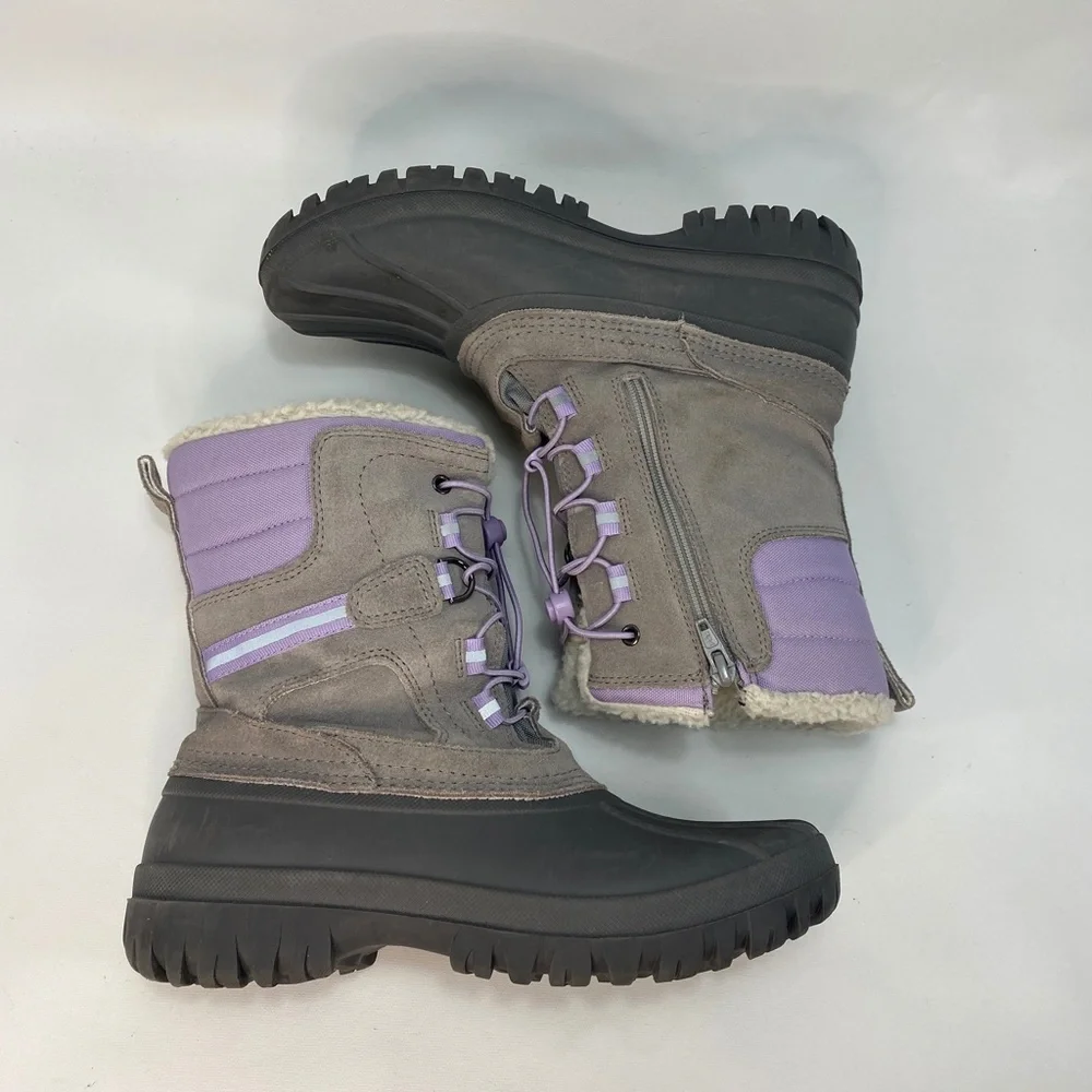Lands End Youth 6M Winter Snow Boots Gray Purple Insulated All Weather Waterprof